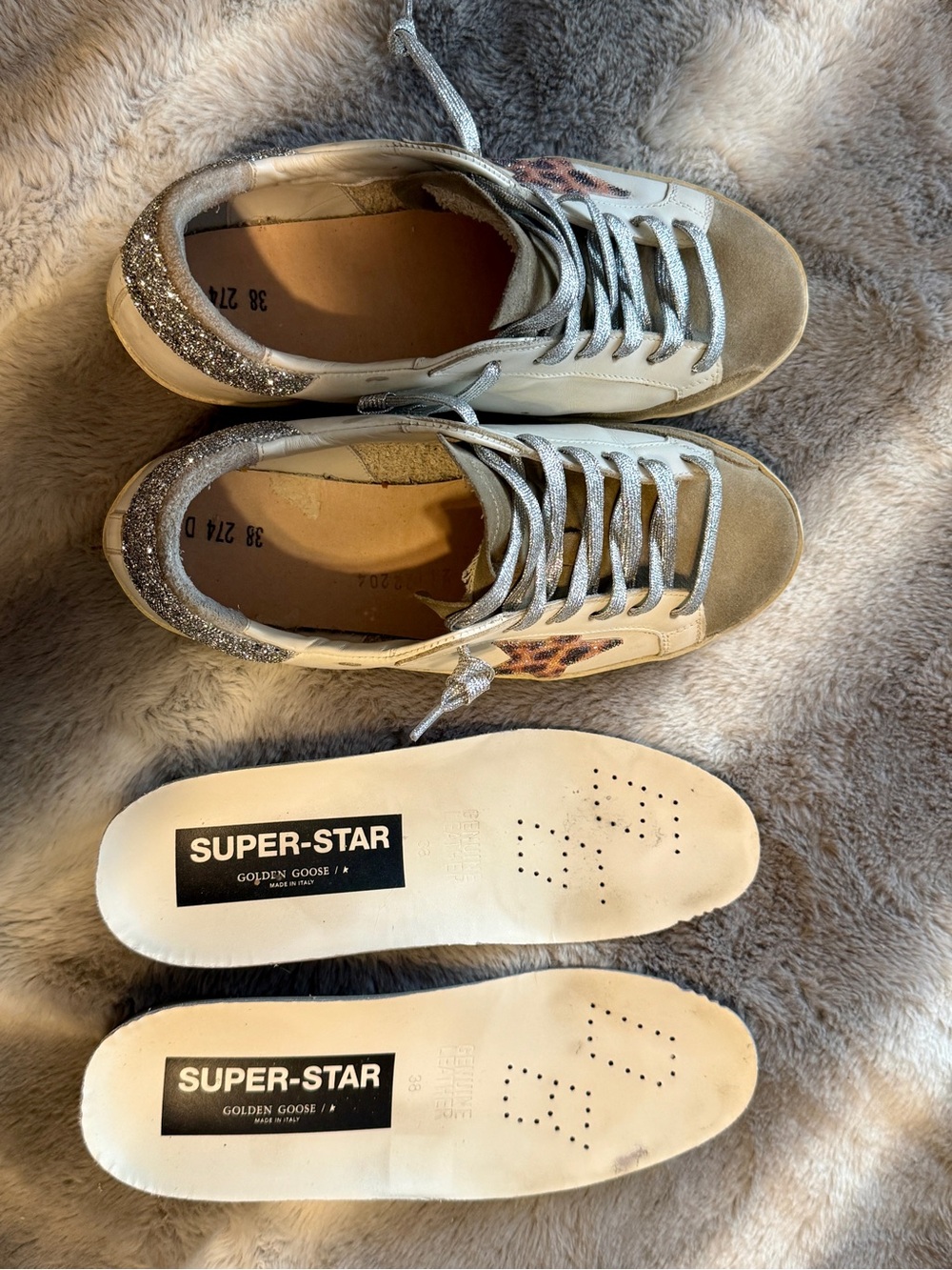 Golden Goose Women's SuperStars Leather Sneaker Swarovski Leopard Star/Heel 38 - Picture 8 of 13